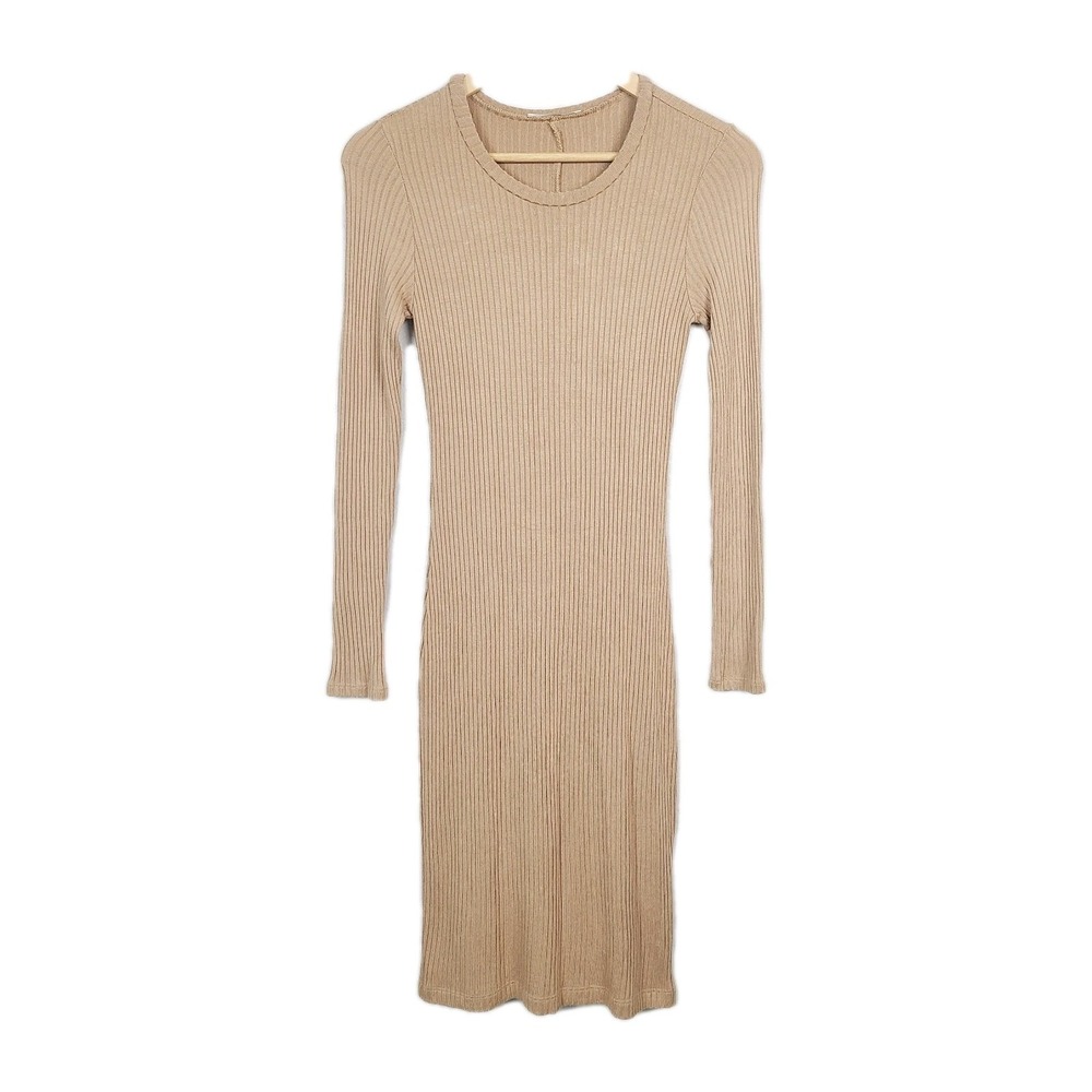 Reformation Jeans Sweater Dress XS‎ Ribbed Knit Long Sleeve Midi Bodycon Beige